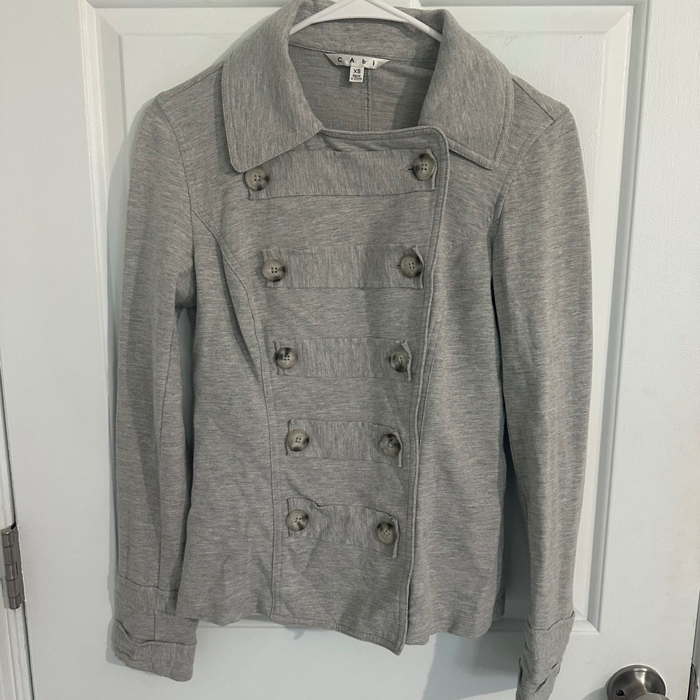 Cabi‎ Gray Cotton Blend Double Breasted Knit Jacket XS
